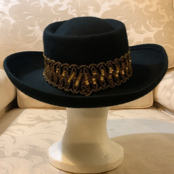Vintage Wool Cowboy Hat with gold sequins 1940 - Picture 3 of 5